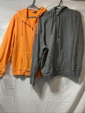 George Bright Orange Fleece Hoodie & Dark Grey Hoodie.